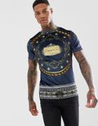 River Island Velvet T-shirt With Luxe Gold Print In Navy