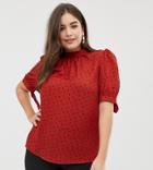 Fashion Union Plus High Neck Blouse In Spot - Red