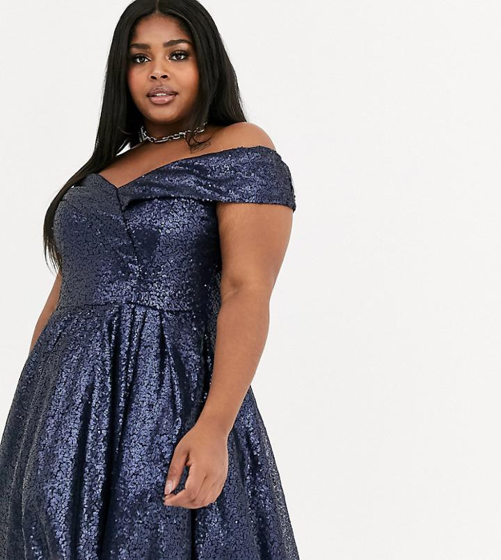 Club L London Plus Bardot Sequin Skated Dress