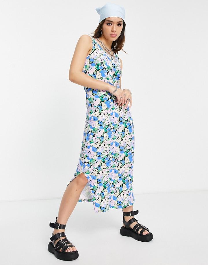 Only Side Slit Body-conscious Maxi Dress In Retro Floral-purple