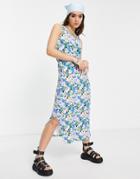 Only Side Slit Body-conscious Maxi Dress In Retro Floral-purple