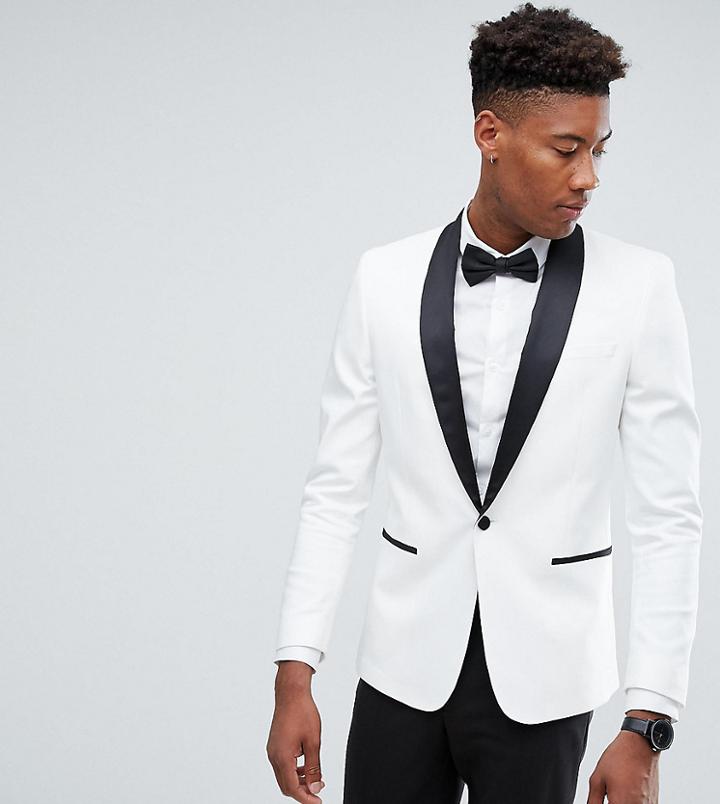 Asos Tall Slim Tuxedo Suit Jacket In White With Black Contrast Lapel - White