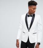 Asos Tall Slim Tuxedo Suit Jacket In White With Black Contrast Lapel - White