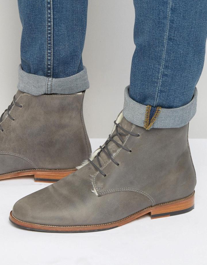 Bobbies L'explorateur Faux Shearling Lace Up Boots - Gray