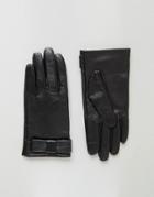 Asos Leather Bow Gloves With Touch Screen - Black