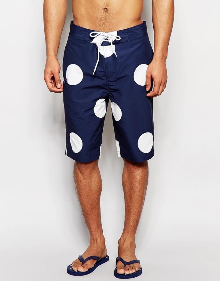 Asos Boardie Swim Shorts With Polka Dot Print - Navy