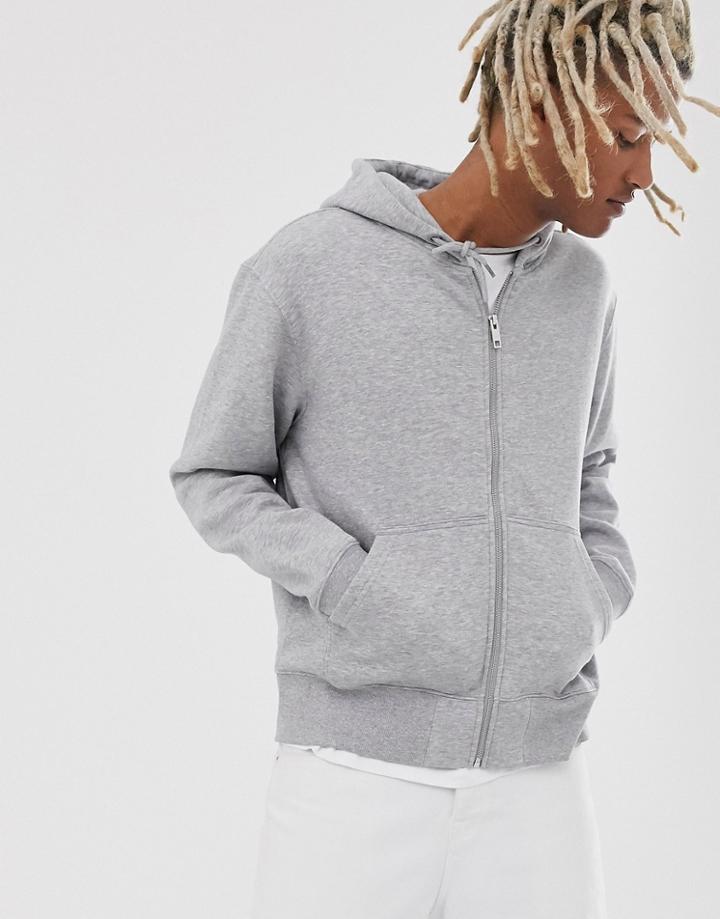 Weekday Tom Zip Hoodie In Gray