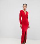 Outrageous Fortune Plunge Front Wrapover Maxi Dress - Red