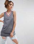 Asos Tank With Bright Sports Tipping - Gray