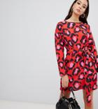 Prettylittlething Tie Front Mini Dress In Red Leopard - Multi