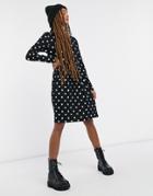 Jdy Jersey Dress In Black With White Polka Dots
