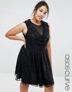 Asos Curve Ruffle Front Lace Mini Skater Dress - Black