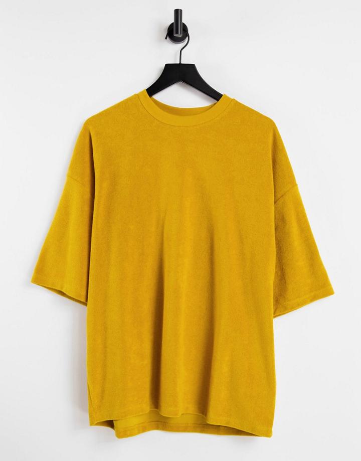 Asos Design Oversized T-shirt In Yellow Terrycloth