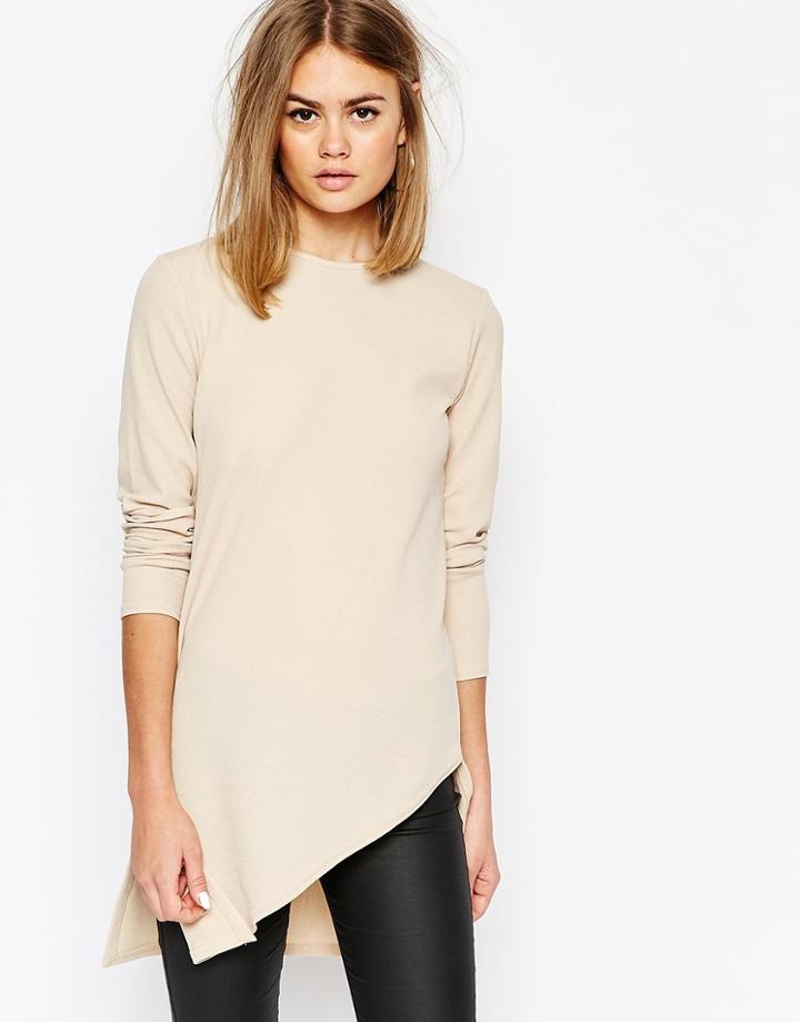 Daisy Street Tunic Top With Assymetric Hem - Beige