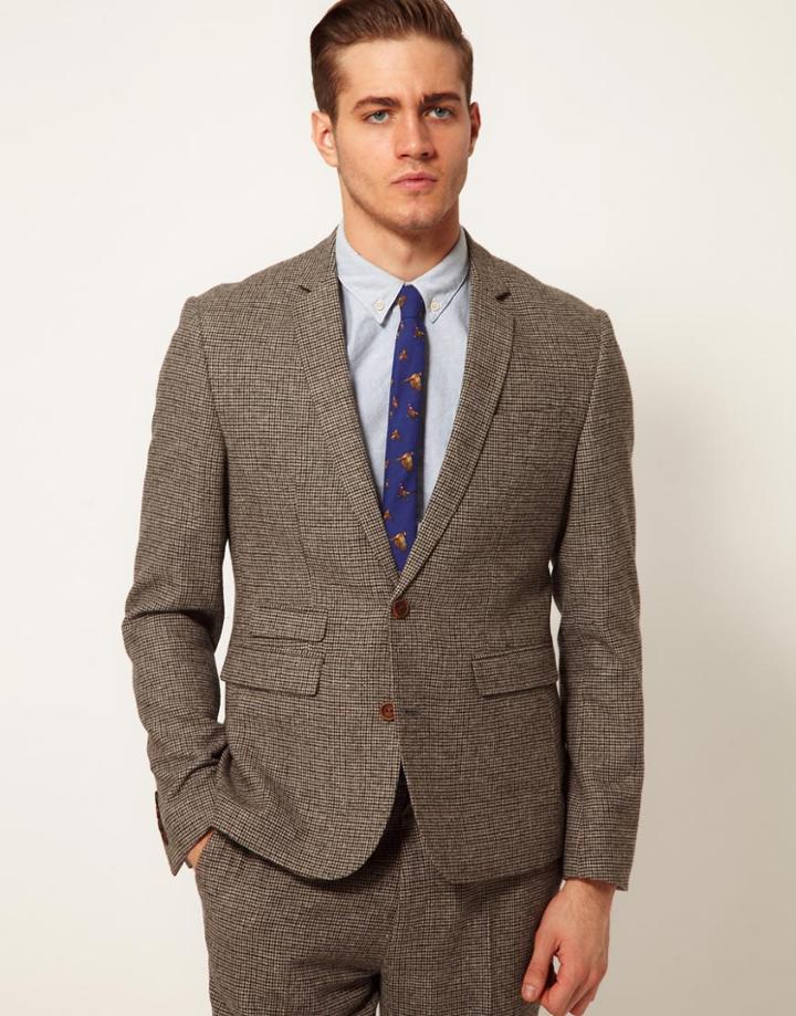 Asos Slim Fit Suit Jacket In Houndstooth