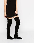 London Rebel Over The Knee Stretch Boots - Black