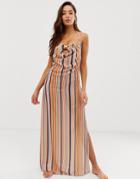 Prettylittlething Beach Maxi Dress With Side Split In Stripe - Multi