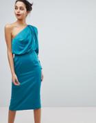 Asos Satin Extreme Shoulder Midi Dress - Multi