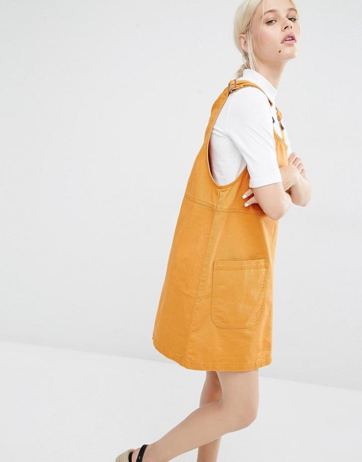 Monki Denim Pinny Dress - Mustard