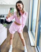 Bershka Poplin Matching Boxer Shorts In Pink