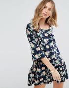 Y.a.s Shanti 3/4 Sleeve Floral Print Dress - Blue