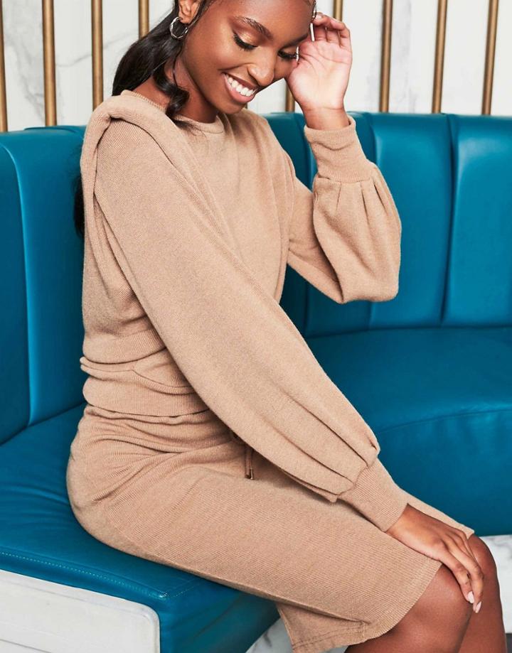 Lavish Alice X Patricia Bright Relaxed Ribbed Puff Sleeve Sweater In Beige-neutral