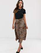 Vero Moda Leopard Print Button Thru Skirt-multi