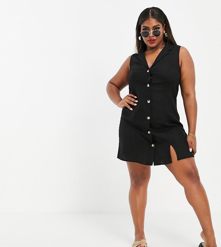 Asos Design Curve Sleeveless Button Through Mini Dress In Black