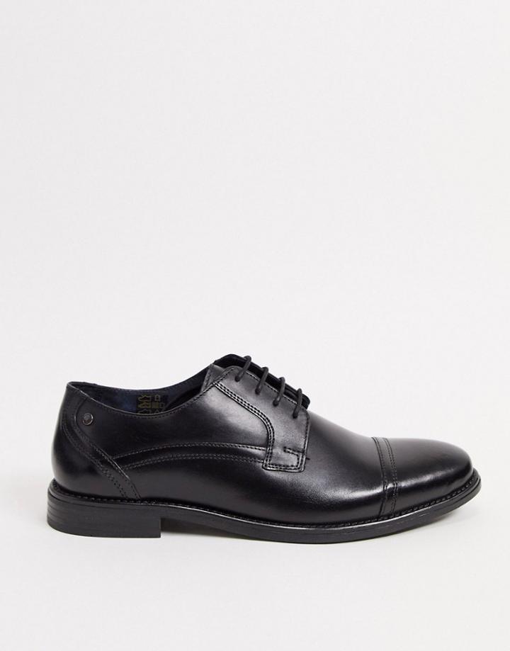 Base London Navara Lace Up Toe Cap Shoes In Black Leather