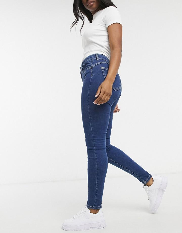 Pull & Bear Push Up Skinny Jeans In Medium Blue-blues