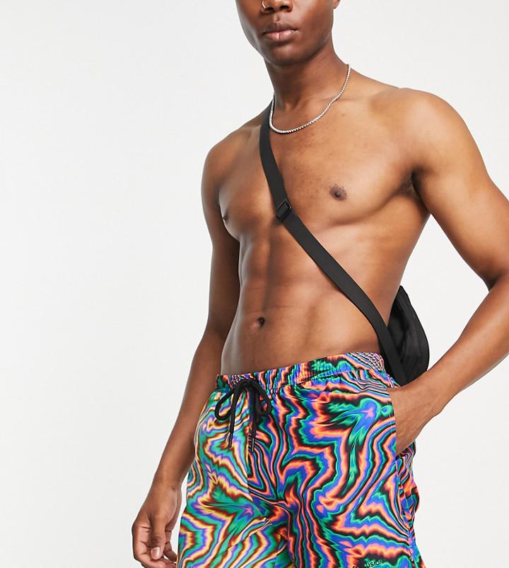 Collusion Warped Print Shorter Length Swim Shorts In Multi