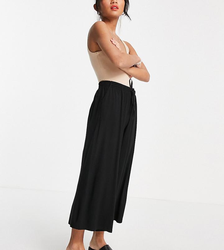 Asos Design Petite Cropped Drawstring Pants In Black