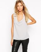 Asos Sleeveless Blouse With Detail Front And Drape Neck - Light Gray
