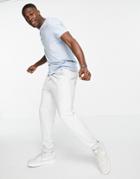Asos Design Organic T-shirt With Band Collar In Light Blue-blues