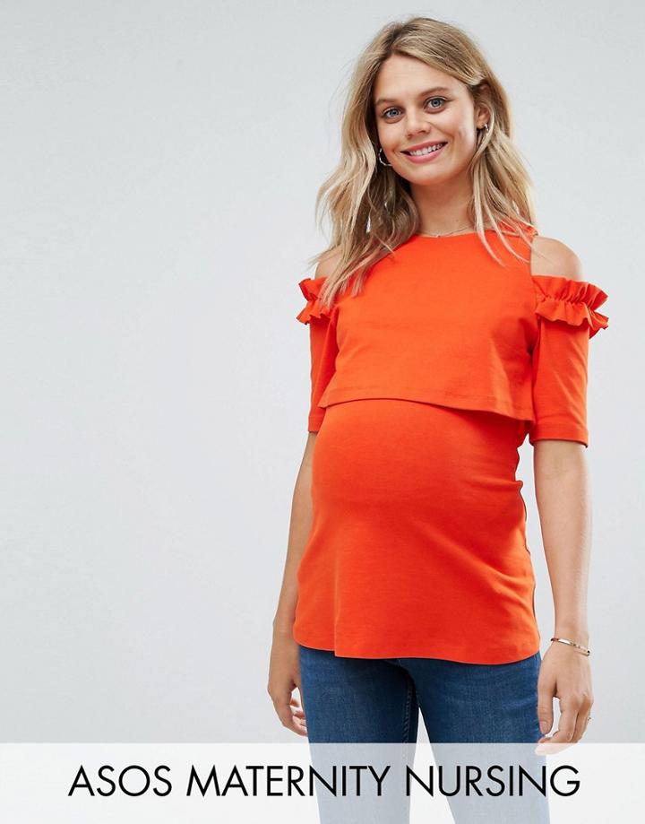 Asos Maternity Nursing Cold Shoulder Sweat Top - Red