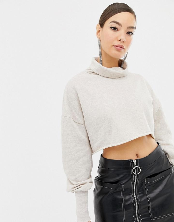 Boohoo Funnel Neck Crop Sweat In Stone - Stone