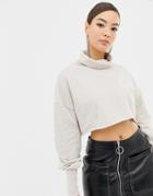 Boohoo Funnel Neck Crop Sweat In Stone - Stone
