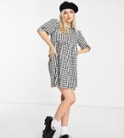 New Look Petite Check Jersey Smock Dress In Black