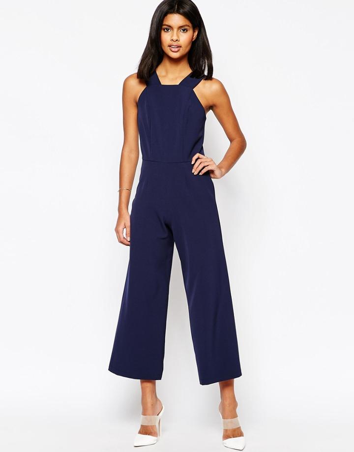 Asos Tailored High Neck Pinafore Jumpsuit - Navy