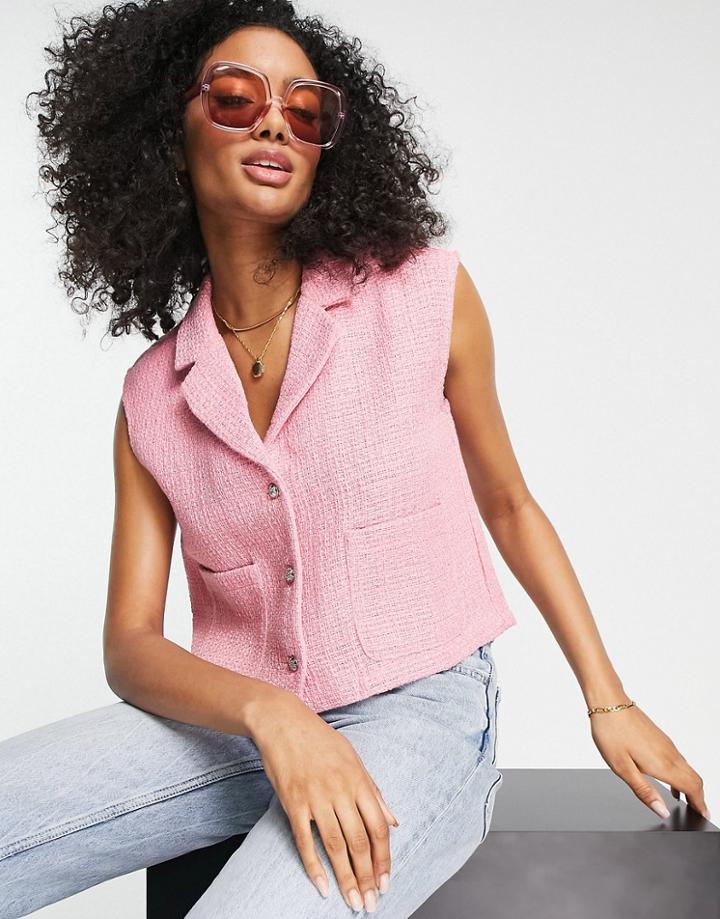 Vila Tailored Suit Vest In Pink Boucle