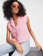 Vila Tailored Suit Vest In Pink Boucle