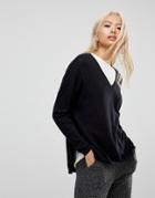 Subtle Luxury Heart Cuff V-neck Sweater - Black