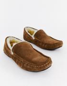 Boss Relax Suede Faux Shearling Lined Slippers In Tan - Tan