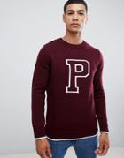 New Look Collegiate Sweater In Burgundy - Red