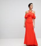Jarlo Oversized Ruffle Front Maxi Dress-orange