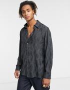Weekday Sebbe Reptile Print Shirt-black