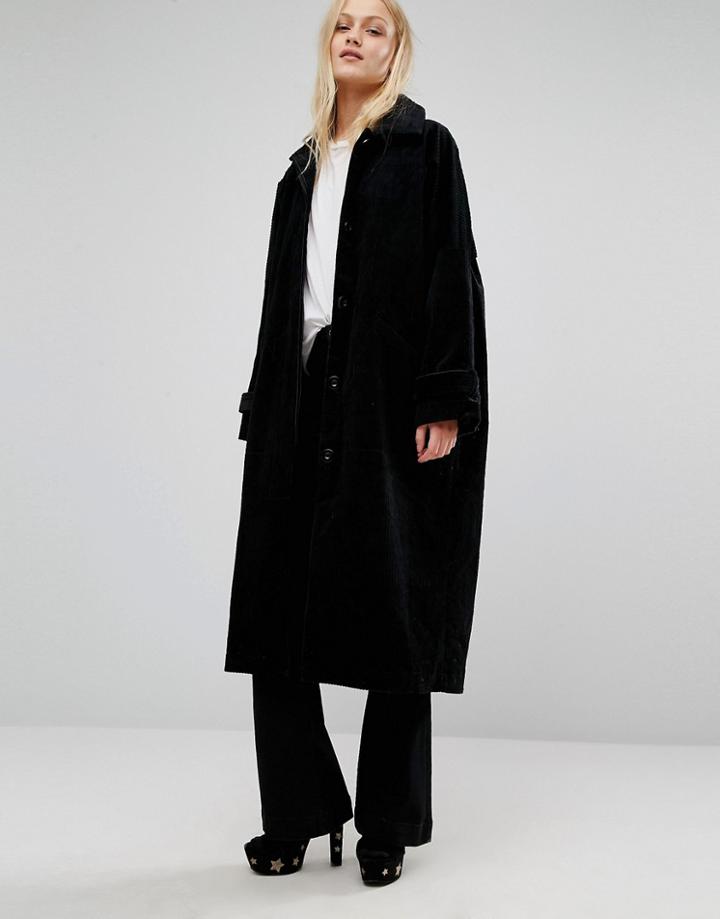 Monki Longline Cord Coat - Black