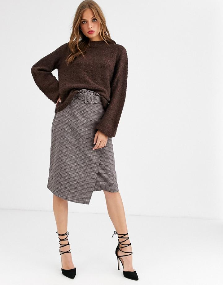 Vila Belted Check Midi Skirt-red