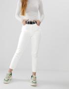 Bershka Straight Jean In White - White