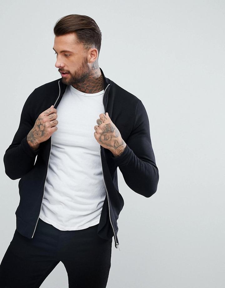 Asos Jersey Track Jacket In Black - Black